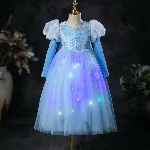 Spring and Autumn New Girl Dress Glittering Bodice Elsa Princess Dress Christmas Little Girl Dress Performance Skirt