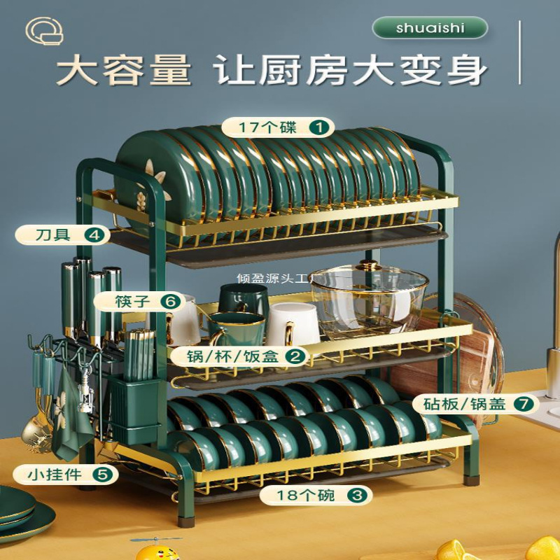 Estante de cocina cubierta multicapa multifuncional estante de almacenamiento de platos condimentos domésticos estante de platos de drenaje de agua