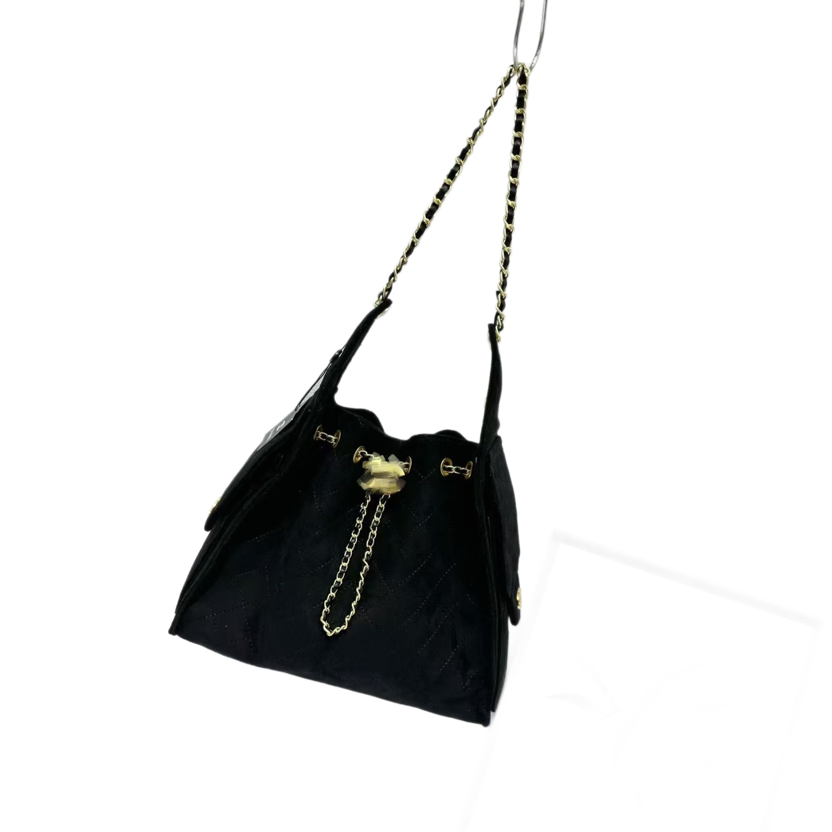 25bag New Suede Quilted Chain Bucket Bag For Women Drawstring Shoulder Crossbody Bag Fashion Retro Underarm Bag - Thumbnail 5