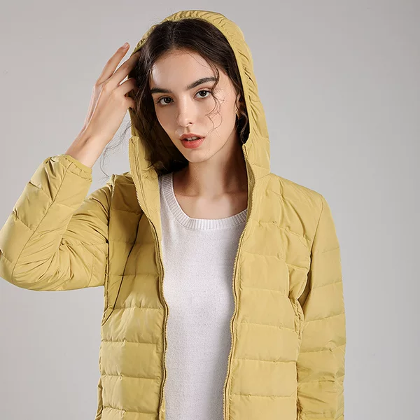 Live Running Women's Autumn Hooded Jacket Windproof Cold-proof Jacket Lightweight Solid Color Warm White Duck Down Jacket