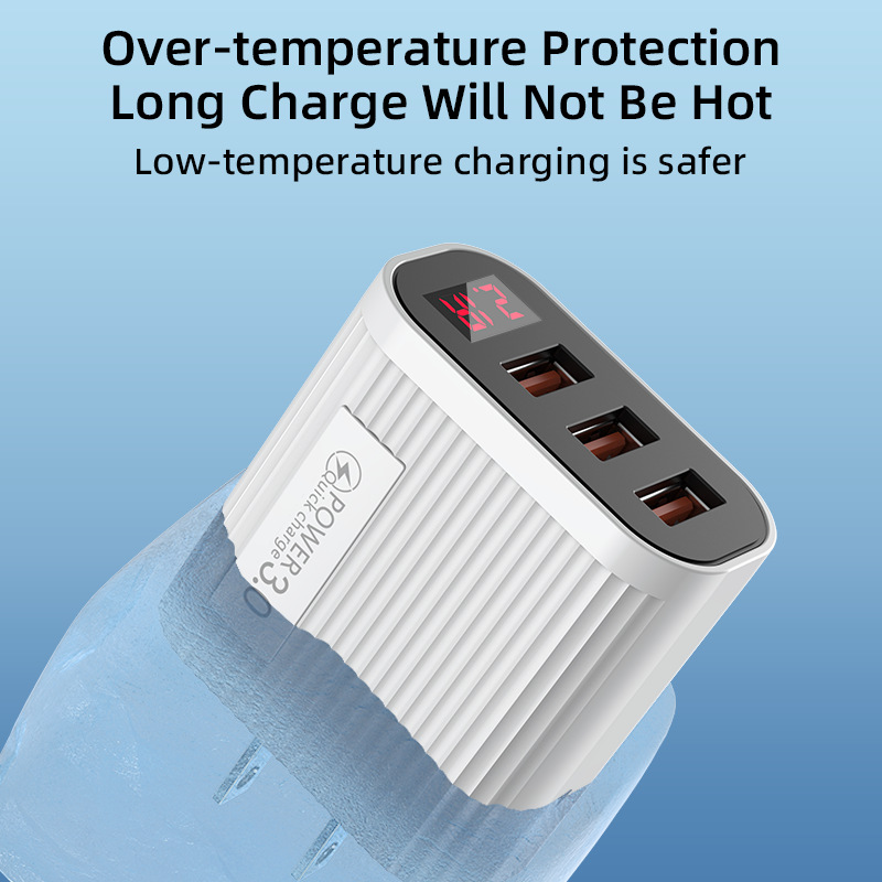 3USB Digital Phone Charger Multi port Display European American Standard Fast Charging Head Suitable for Apple and_voghion.com