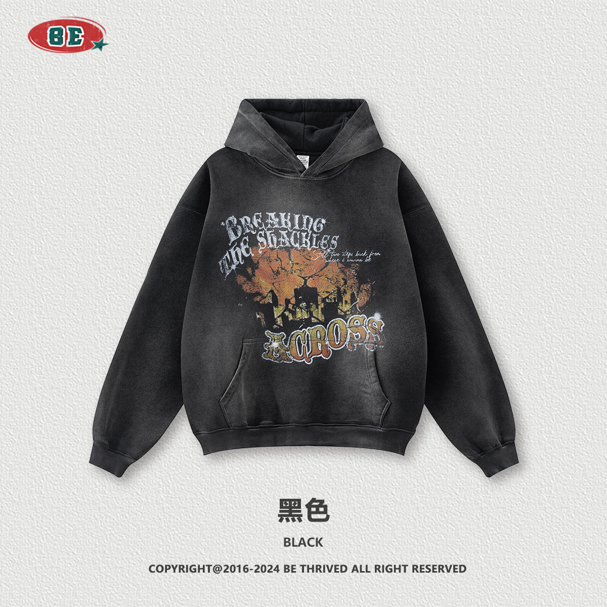 Personalización de BE | 2025 otoño e invierno marca de moda estadounidense transfronteriza spray mono viejo suéter con capucha personalización de comercio exterior para hombres