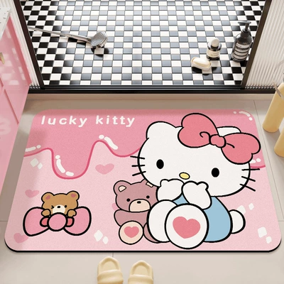 entrance, absorbent and non-slip floor mat | Avtomobil döşəmə paspasları - hello-kitty-heart-shaped-little-bear-40x60cm-diatom-mud