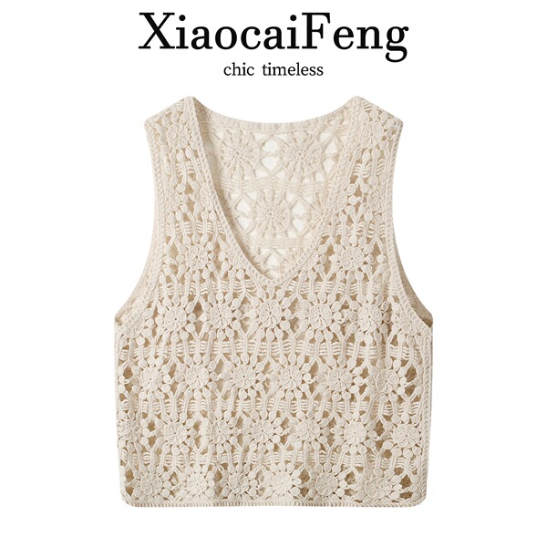 Korean retro hollow crochet knitted vest for women
