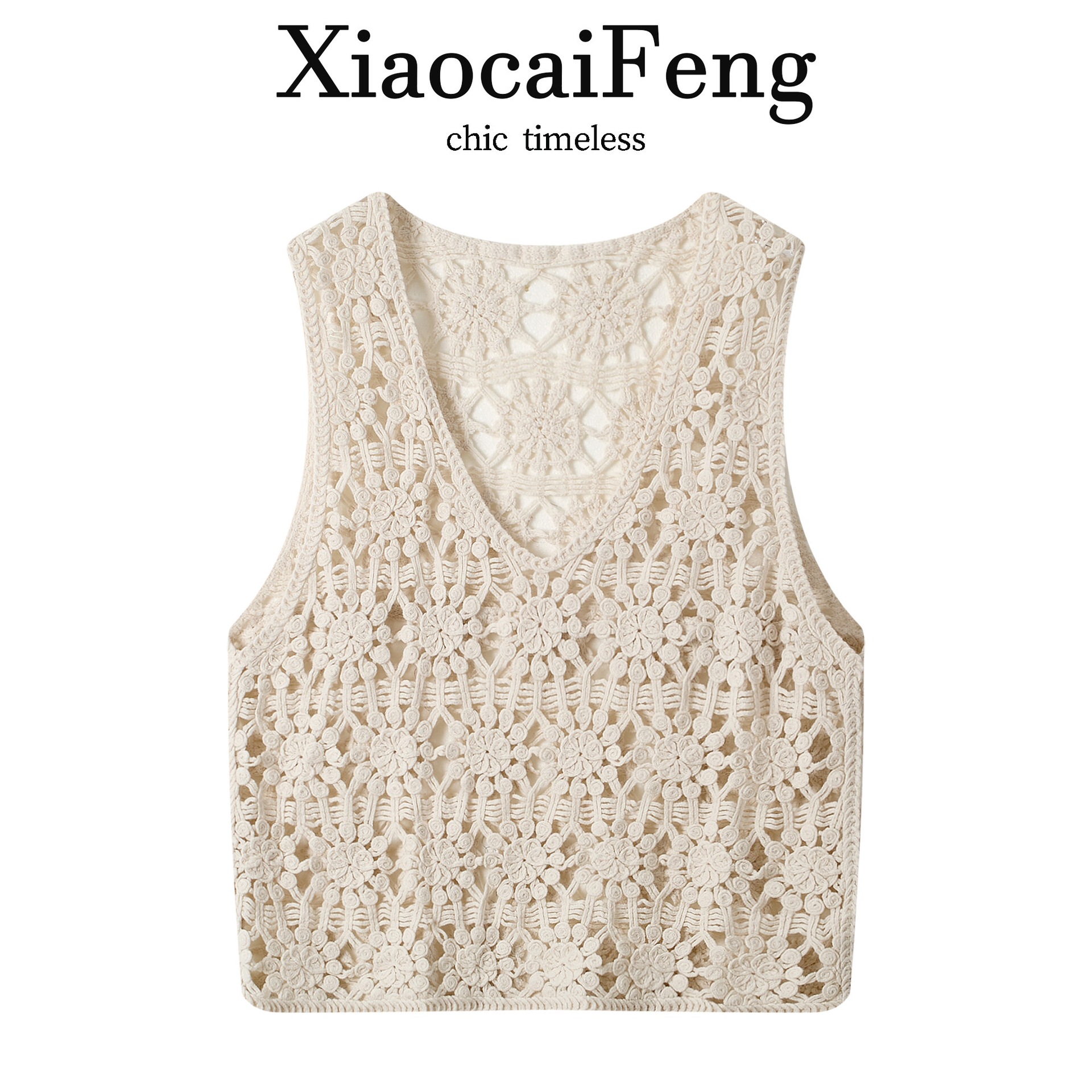 Korean retro hollow crochet knitted vest for women