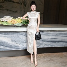 温婉旗袍连衣裙夏长裙润泽黑色典雅迷人复古时尚修身美人