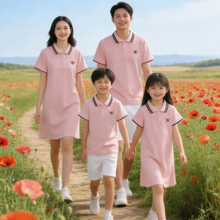 2196亲子装夏装一家三口四口父子装新款洋气母女连衣裙炸街polo衫
