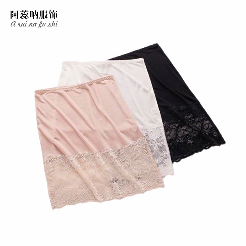 Women's silk knitted slip skirt, sexy lace trim, comfortable loungewear/nightgown.