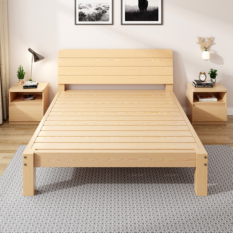 Solid Wood Bed 1.5m Double Bed Economical Modern Simple 1.8m Rental Simple Single Bed 1.2m Bed Frame
