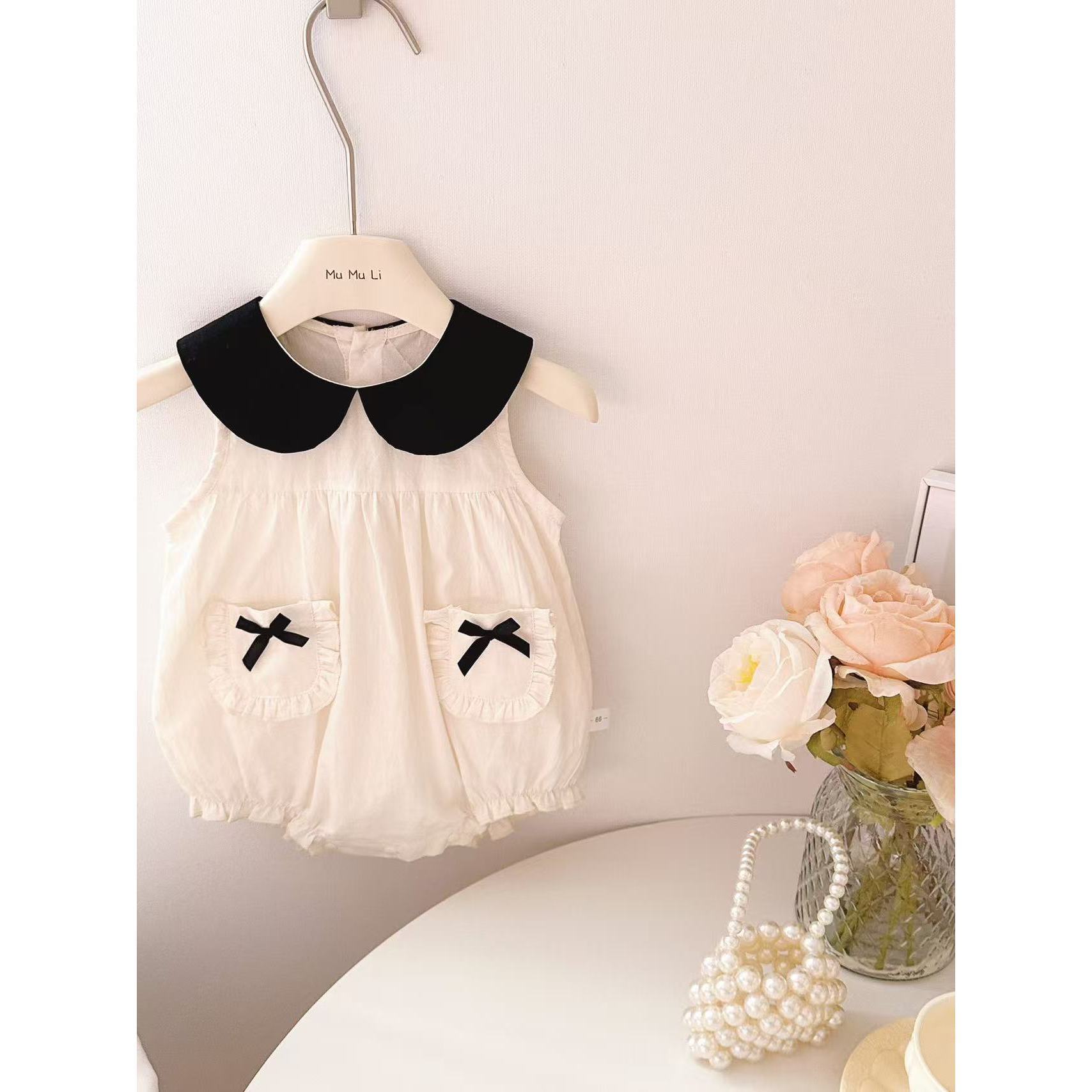 Bebé, niña, temperamento exquisito, cuello de muñeca, pequeño bolsillo fragante, mampara de mariposa, vestido de un año, vestido de pedo, verano