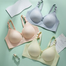 舒适提花面料哺乳内衣女前上开扣无痕果冻胶侧收防下垂睡眠文胸罩