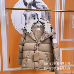 跨境欧洲站潮牌秋冬经典款可拆卸衣袖格纹连帽棉服加厚保暖外批发