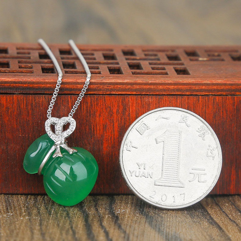 Dây chuyền bạc sterling nữ mặt dây chuyền đá chalcedony hình hạt đậu bốn mùa chi tiết 8