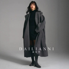 澳洲全羊毛呢外套女气质连帽系带中长款2025秋冬新款双面呢大衣女