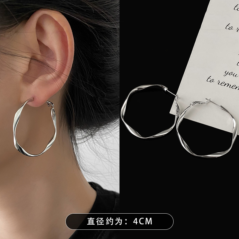 冷淡风银针扭曲素圈耳圈时尚个性百搭耳环小众高级感夸张耳饰批发|undefined