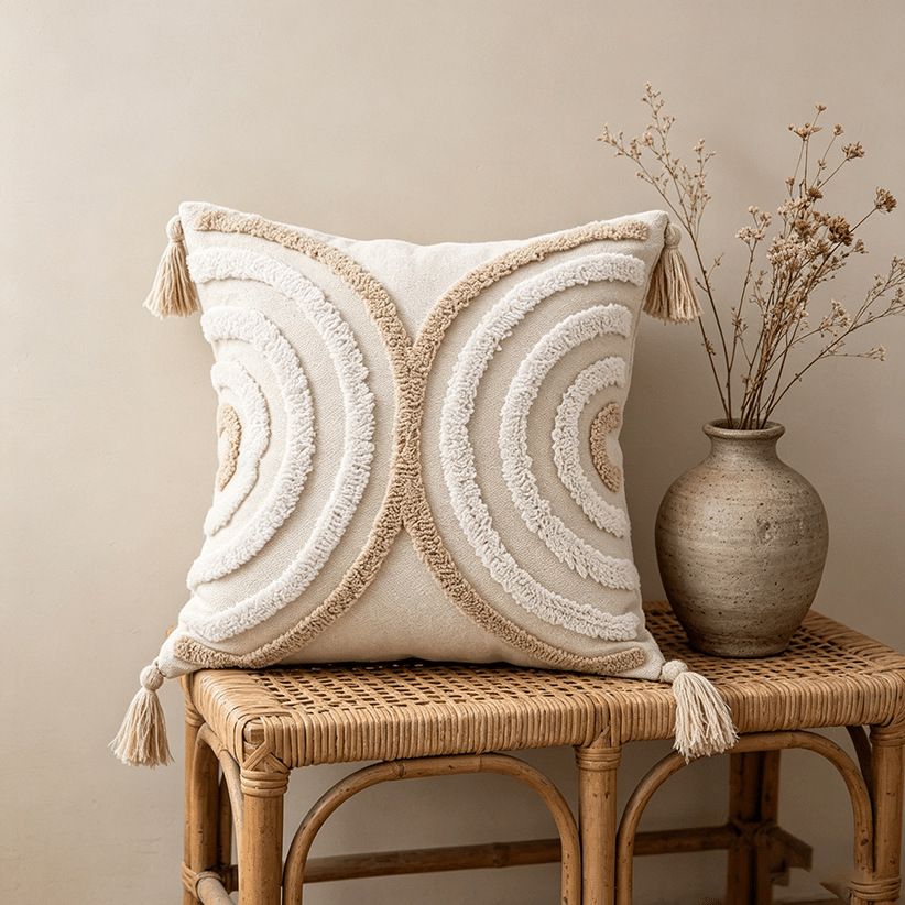 Cream lienzo bordado funda de almohada estilo nórdico ligero lujo cojín de sofá geométrico decoración de hoteles residencial funda de almohada