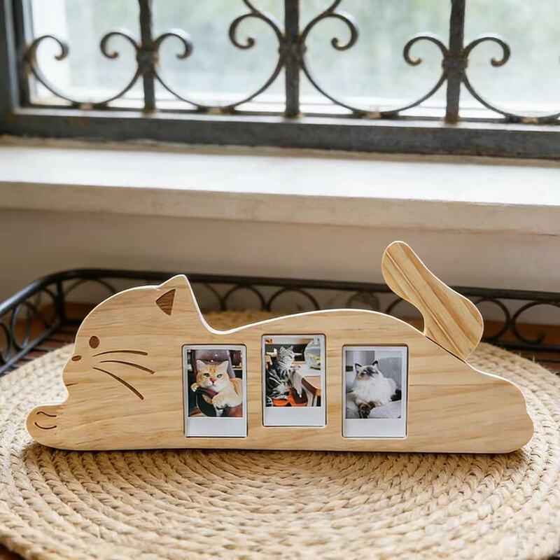 Customized Lying Cat Pet Photo Frame Wooden Desktop Decoration Creative Kitten-Shaped Commemorative Photo Frame Gift