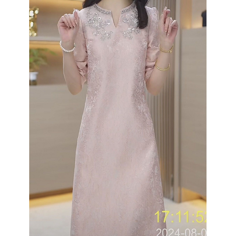 Age-Reducing Ice Bamboo Silk Fabric Dress 2025 Autum New Style Exquisite and Beautiful Accessible Luxury Fashion Mother's Dress