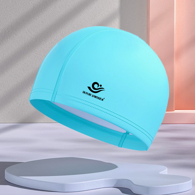 Gorros de natación de PU para hombres y mujeres adultos, personalizables con logotipo, alta elasticidad, cómodos para cabello largo, no aprietan la cabeza, adecuados para estudiantes y niños mayores, gorros de natación impermeables.