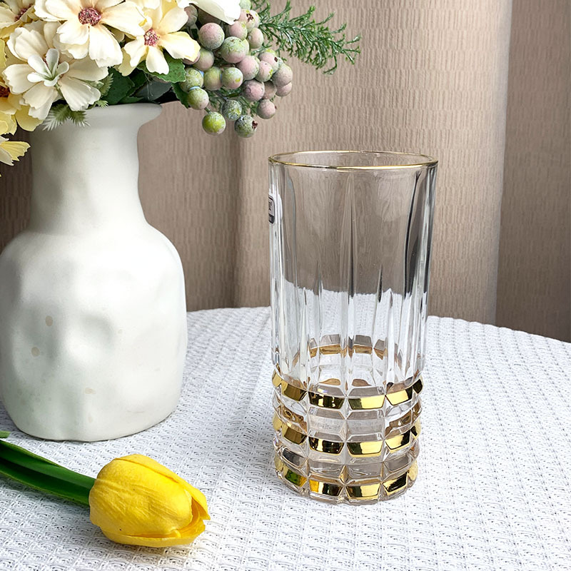 Стеклянная чашка с золотым декором, чашка для воды, кофейная чашка, чайная чашка, пивная чашка, чашка для сока, чашка для виски, чашка с цветочным узором, в стиле легкой роскоши.
