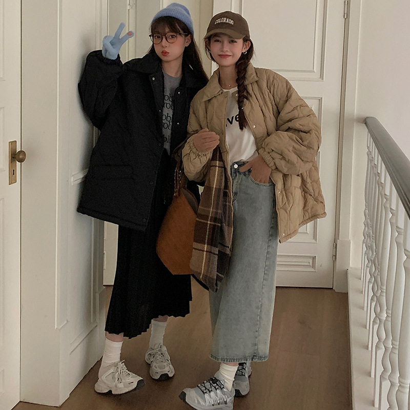 菱格綿服女2023新型韓国版冬服レトロ大サイズコートパン服ゆったり内底羊毛女