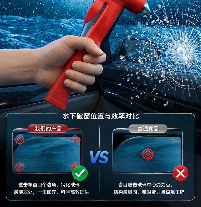 Car window breaker multifunctional holder, life-saving hammer, emergency fire escape hammer for vehicle use