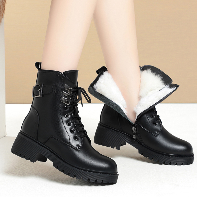 Boots Women's Short Boots Genuine Leather Soft Sole Women's Shoes Winter Velvet Cotton Shoes Thick Sole Snow Boots Fur Integrated Shearling Shoes