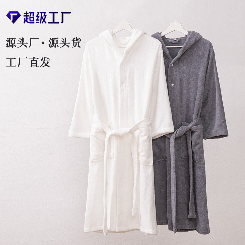 26 Four Seasons All-Cotton Hooded Thickened Bathrobe, Seamless Integrated Couple's Style Towel Material Sleep Robe, Warm and Absorbent 26 Four Seasons All-Cotton Hooded Thickened Bathrobe, Seamless Integrated Couple's Style Towel Material Sleep Robe, Warm and Absorbent