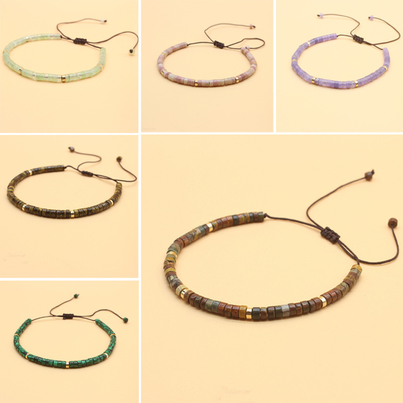 Cross-Border Amazon Popular 4mm Picasso Amethyst Wood Grain Stone Bracelet Natural Stone Hand-Woven Turquoise Bracelet