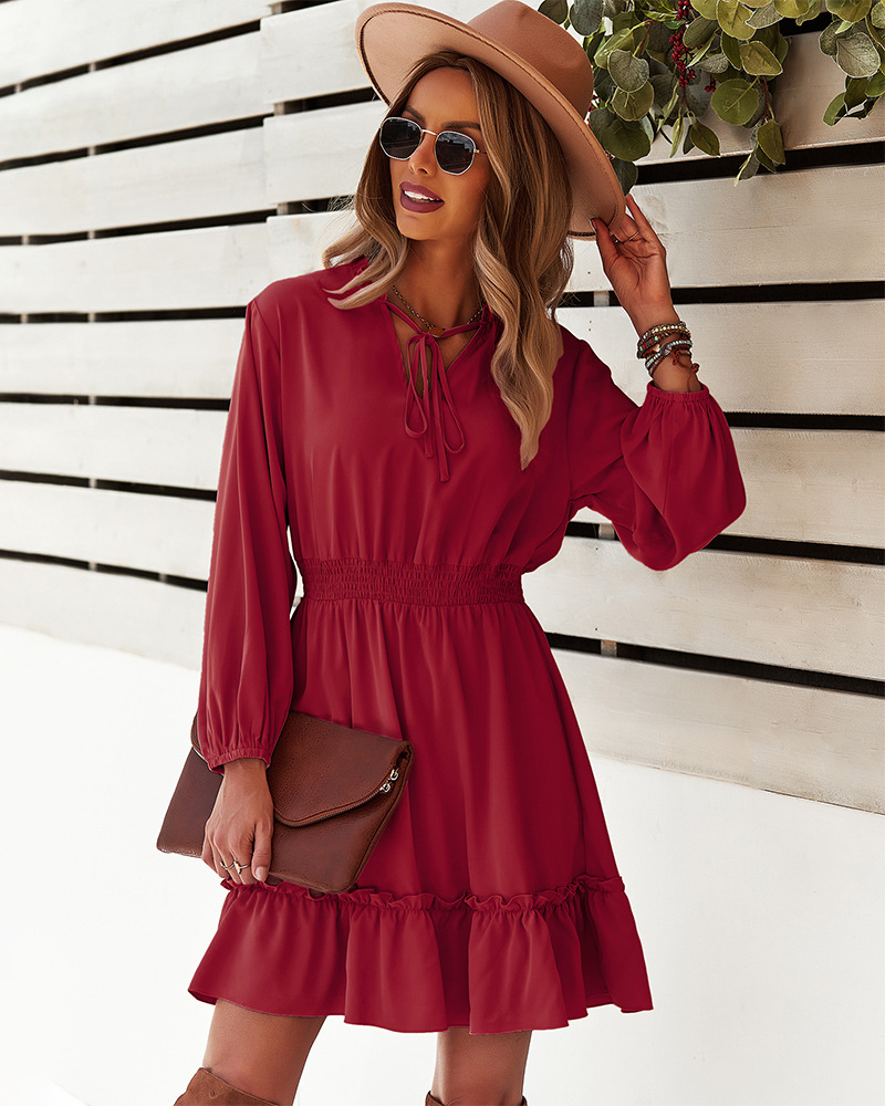 women s long-sleeved solid color A-line dress nihaostyles clothing wholesale NSDY73919