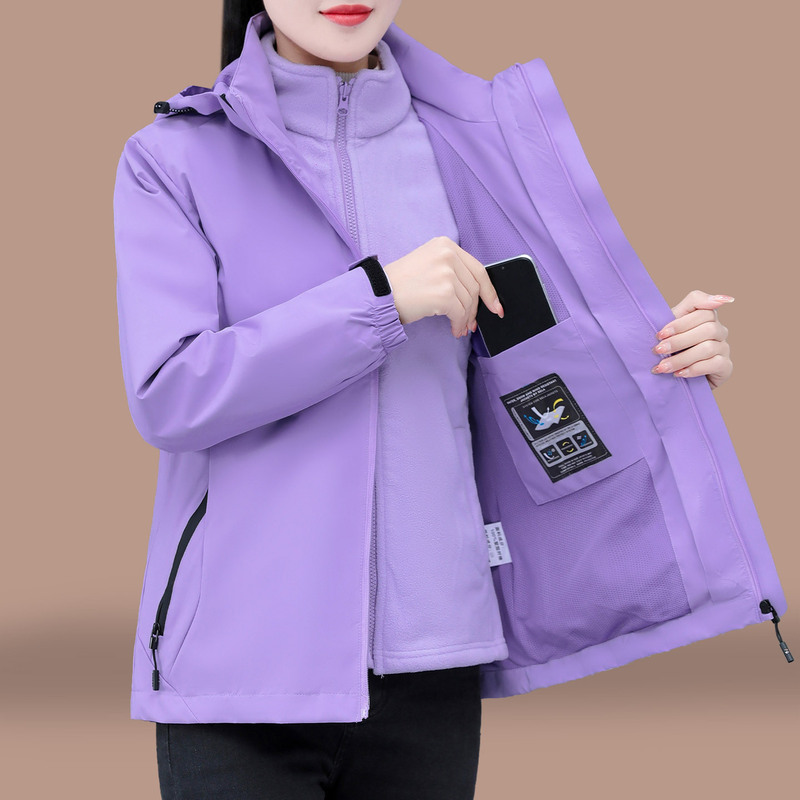 户外冲锋衣女2025新款春秋防风防水三合一可拆卸连帽夹克短款外套|undefined