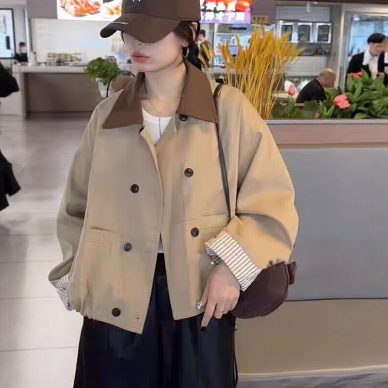 巴恩风25高级感撞色风衣短款外套女装秋季小个子休闲显瘦夹克上衣