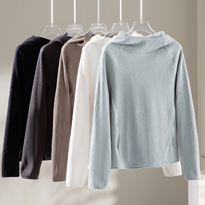 Waffle Knit Hoodie for Women, Hooded, Stand Collar, Stretchy, Loose Pullover Top, Slimming, Casual, New Spring 2026 Jacket