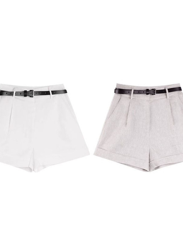 Shenzhen 025 New Nanyou Women's European Style High-Waisted Simple Versatile Linen Rolled Hem A-Line Suit Wide-Leg Shorts for Women