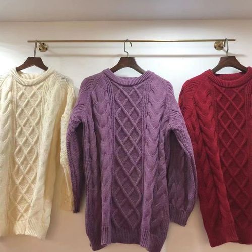 Korean women's round neck twist sweater spring, autumn and winter purple wear sweet sweater women's lazy style top