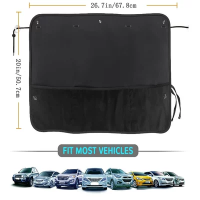 Net Bag Storage for Car Window Curtains, Sunshade, Car Heat Insulation Sunshade, Suction Cup Type Sunshade, Light-Blocking, Sun Protection, Sunshade Storage (Car curtains) - a0613-1-suction-cup-curtain-with-mesh-pocket-double-layer