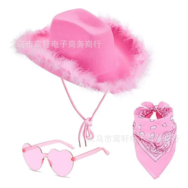 Cross-Border Raw Edge Cowboy Hat Halloween Black Crown Party Hat Stage Performance White Feather Crown Decorative Hat
