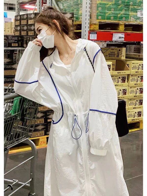 White Long Sun Protection Clothing for Women, New Summer Style, Lightweight and Breathable Cardigan with Hood, Windbreaker, Sun Protection Clothing, Trendy Jacket White Long Sun Protection Clothing for Women, New Summer Style, Lightweight and Breathable Cardigan with Hood, Windbreaker, Sun Protection Clothing, Trendy Jacket