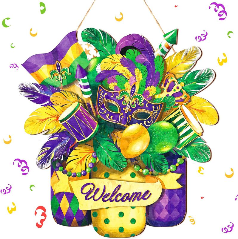 Cross-Border New Product Wooden Hanging Sign Front Door Decoration Wooden Welcome Sign Carnival Gnome Wreath Farmhouse Celebration