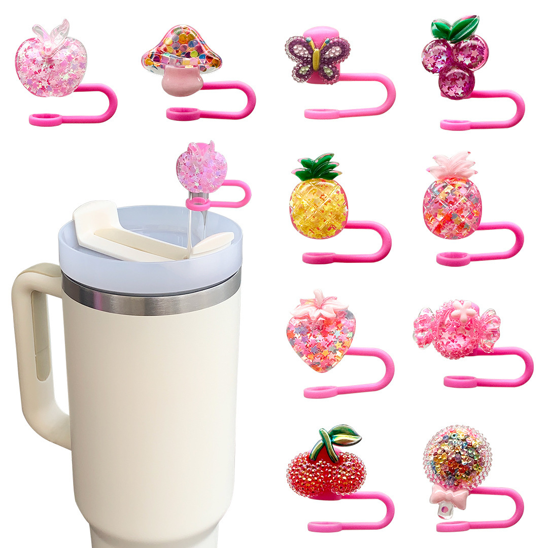 Cross-border candy straw hat Stanley cup straw protector cherry dust plug 10mm anti-stain