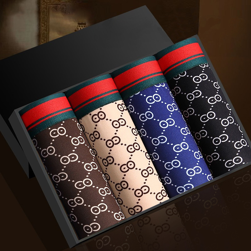 Shake tone underwear wholesale men's underwear plus fertilizer to increase summer ice silk printing breathable youth boxer shorts cross-border