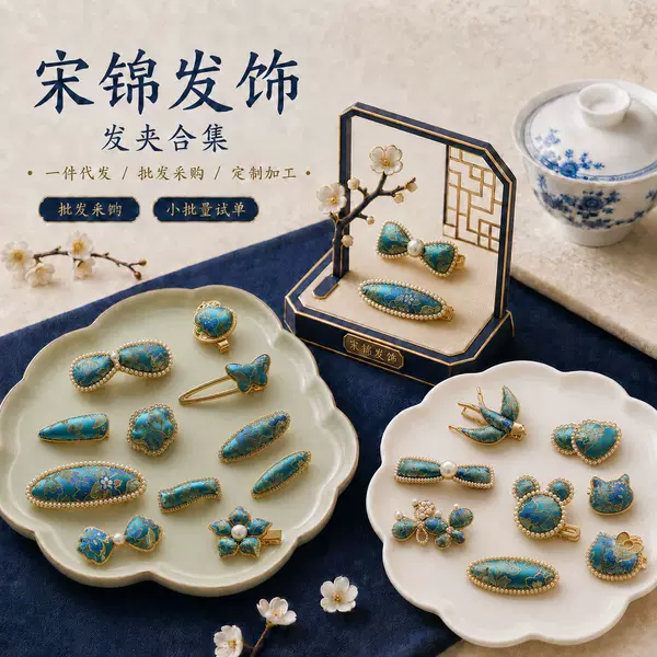Chinese-style Song brocade hairpin, high-end hair accessory, hair ornament, side clip, hair clip, ancient-style accessory