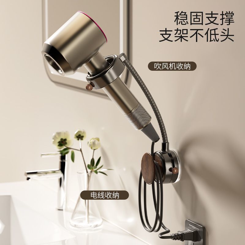 soporte de secador de pelo de ventosa sin perforación marco de almacenamiento de tubo de aire giratorio de baño tipo pared percha de secador de pelo perezoso