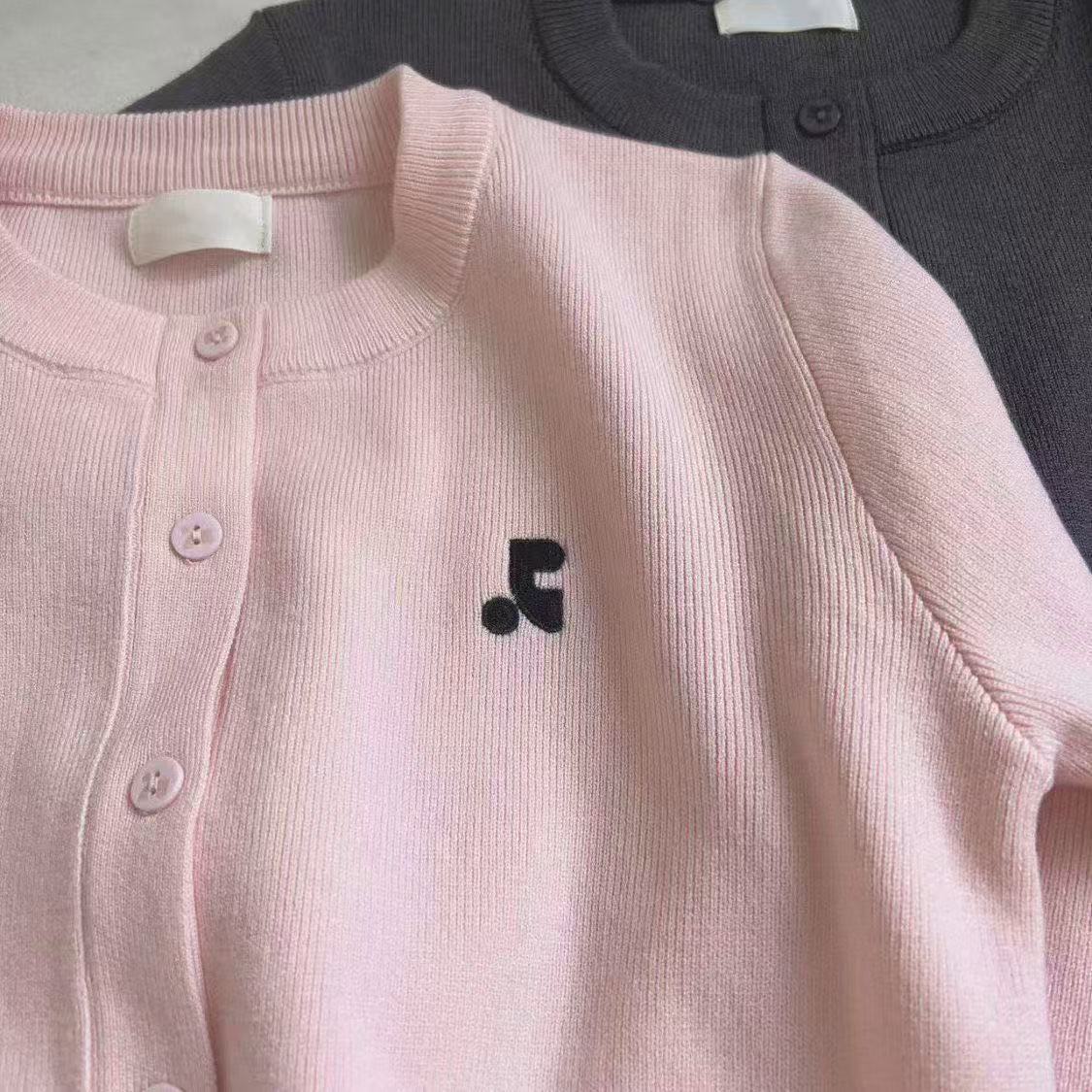 Korean Early Autumn Sweater Jacket for Women Rr Korean R&R Embroidered Small Label Short Pure Color Waist Long-Sleeved Knitted Cardigan for Women