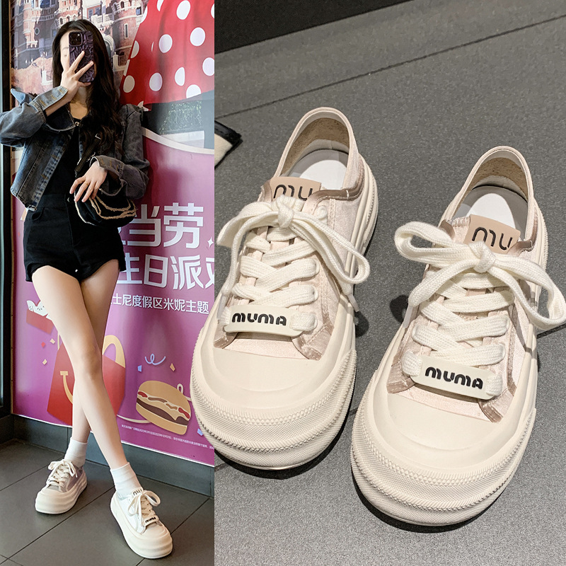 厚底增高小白鞋两穿学生休闲年潮流一脚蹬帆布鞋面包百搭女鞋时尚