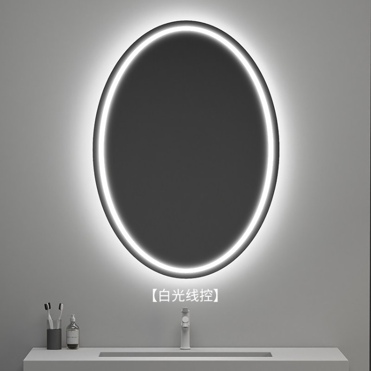 espejo inteligente elíptico de alta definición de forma especial espejo de maquillaje colgado en la pared con iluminación LED pantalla táctil anti-nebble espejo de baño