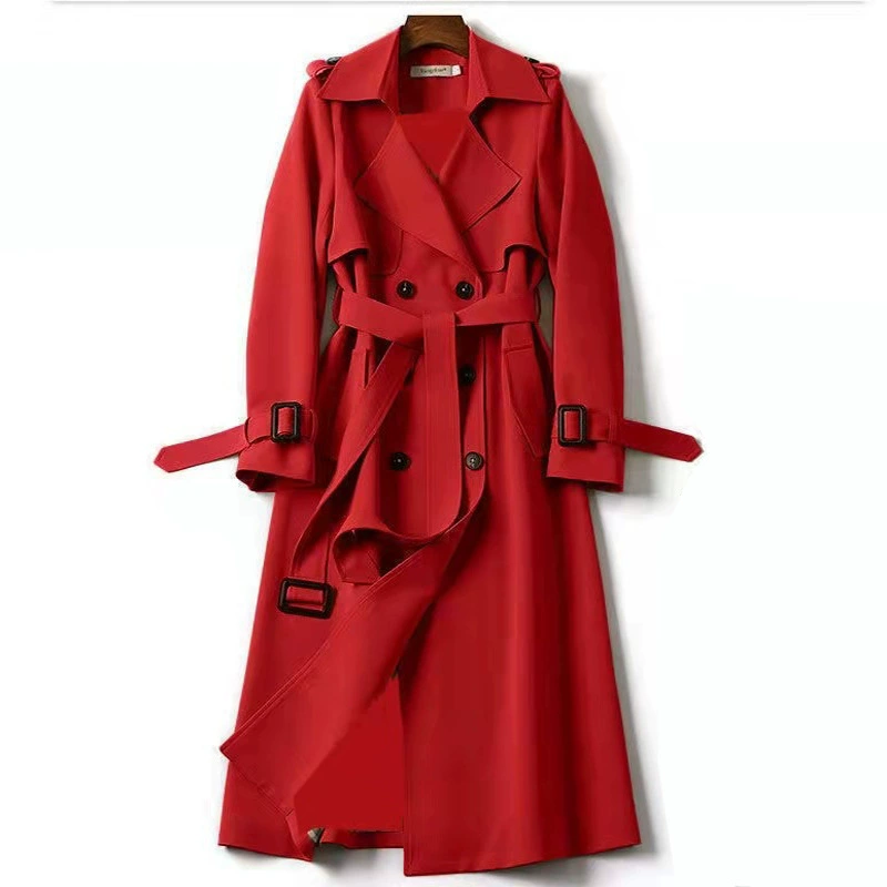 Черное длинное осеннее trench coat, середина длины, корейский стиль, для подростков, британский стиль