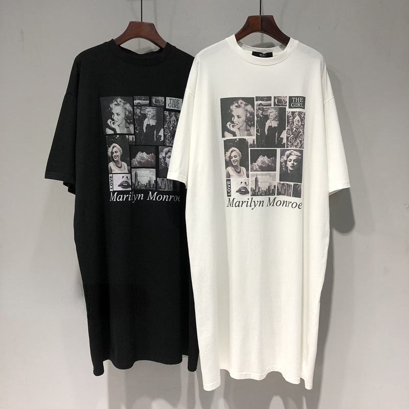1199 # 2026 Summer New Product Pure Cotton Retro Character Print Long Over-The-Knee Slit T-Shirt Dress for Women Summer 1199 # 2026 Summer New Product Pure Cotton Retro Character Print Long Over-The-Knee Slit T-Shirt Dress for Women Summer
