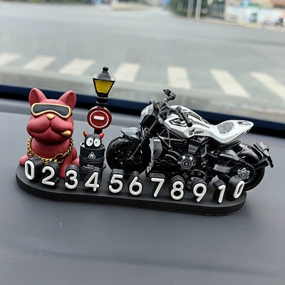 high-end car temporary parking number – Nömrəli dayanma kartı - red-french-bulldog-streetlight-oil-drum-demon-cruise-white-3d-o-style