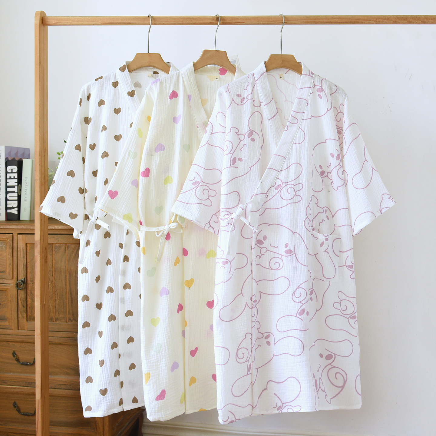 睡衣女夏季全棉睡裙新款日式纯棉纱布和服浴袍夏天短袖睡袍家居服